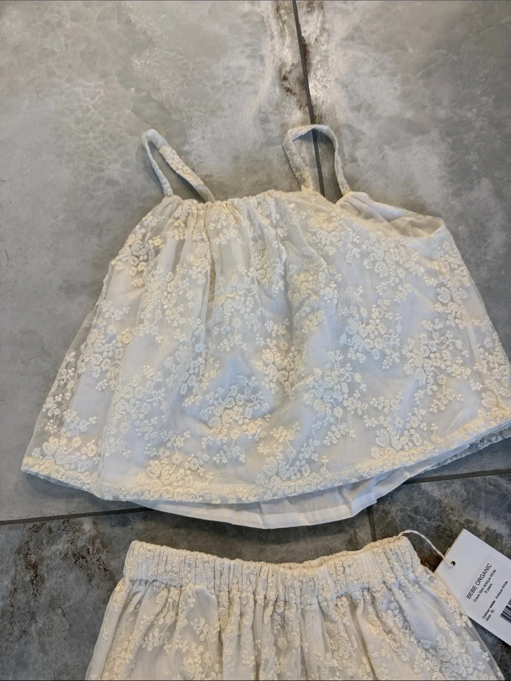 Girls Cream Lace Two-Piece Matching Set - Elegant Tank Top & Skirt